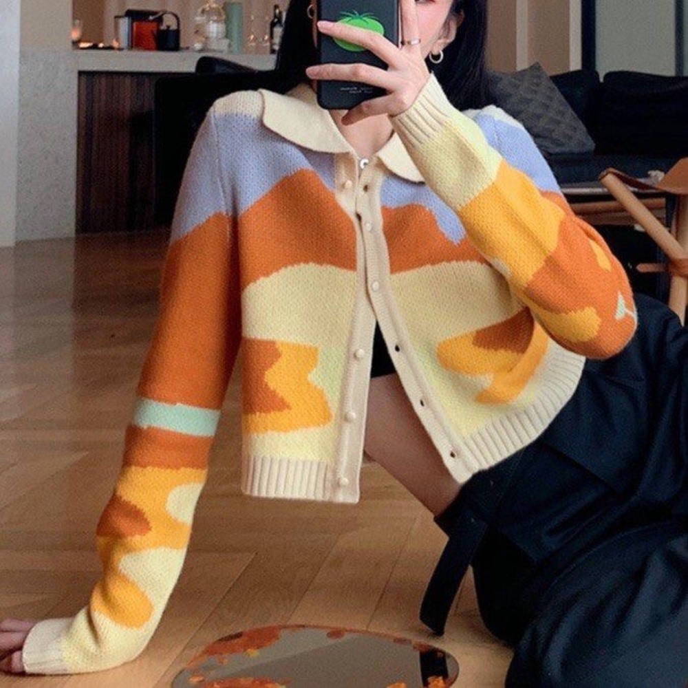 Zaful NWT Orange Retro Painted Cardigan Size S